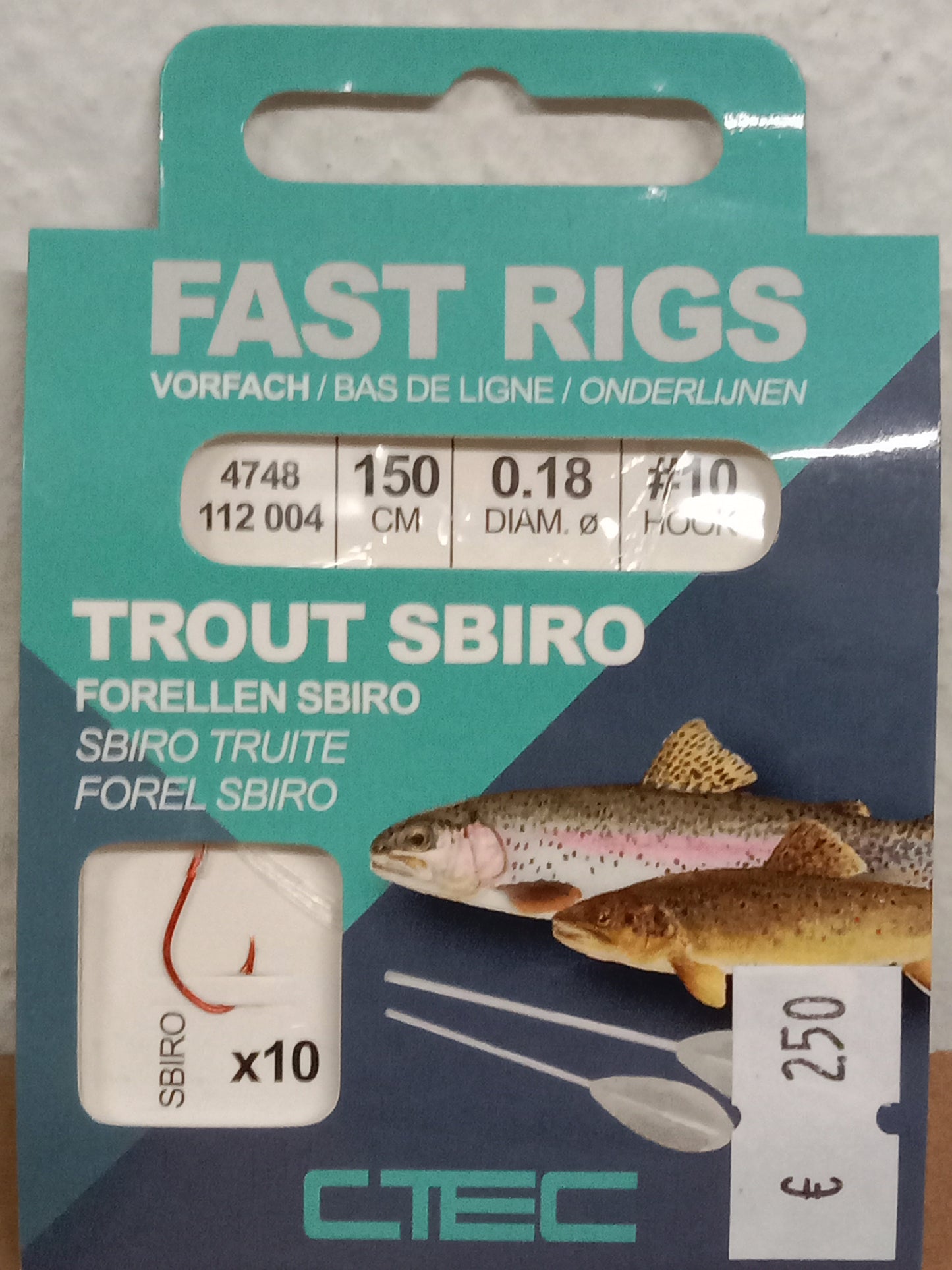 SPRO Fast Rig Sbirolino Trout Vorfach 150cm 0,18mm Gr10 10stk
