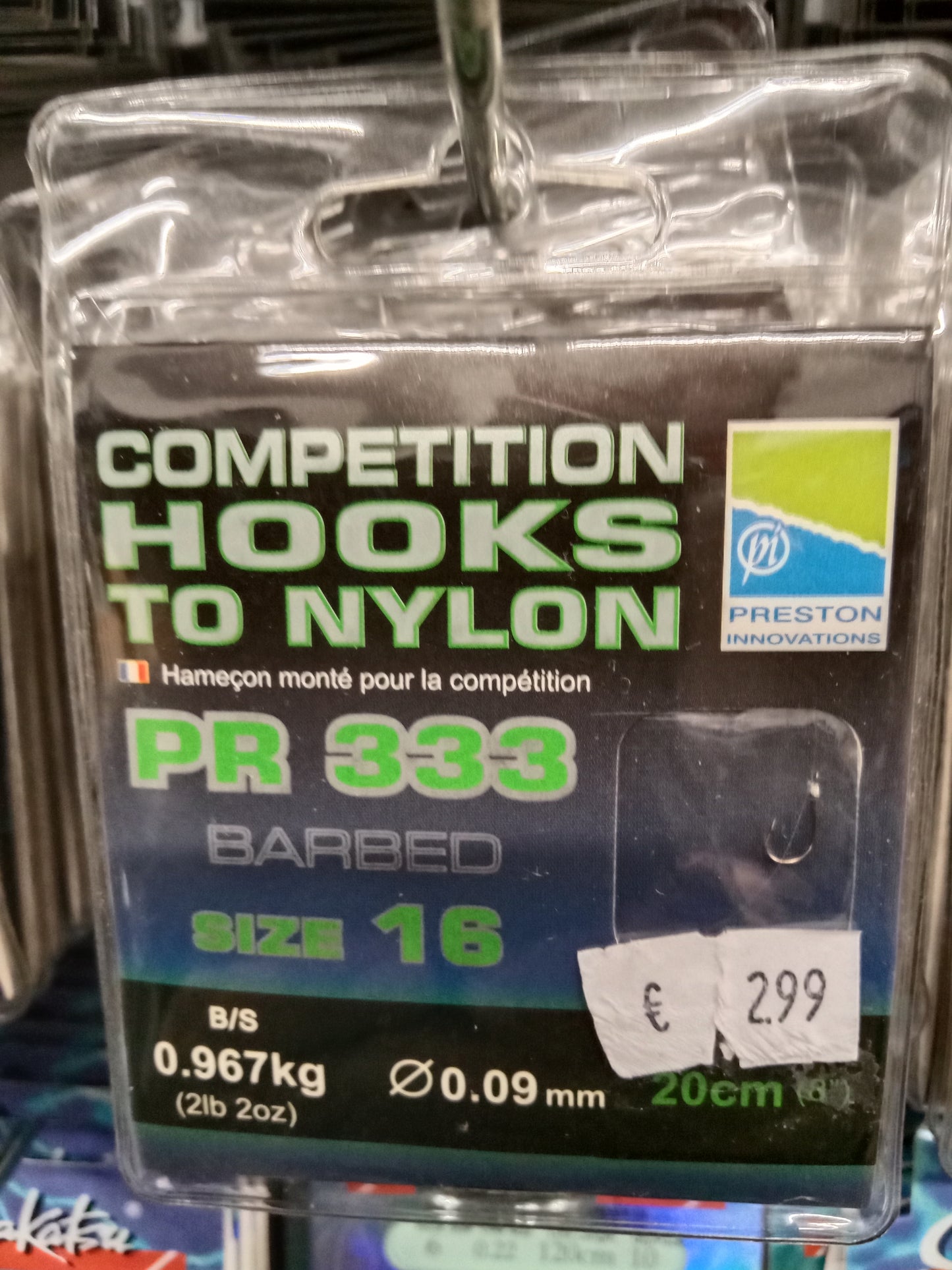 Preston Hooks to Nylon PR 333 Fertig Vorfächer 20cm-0,09mm gr 16 10stk Barbed