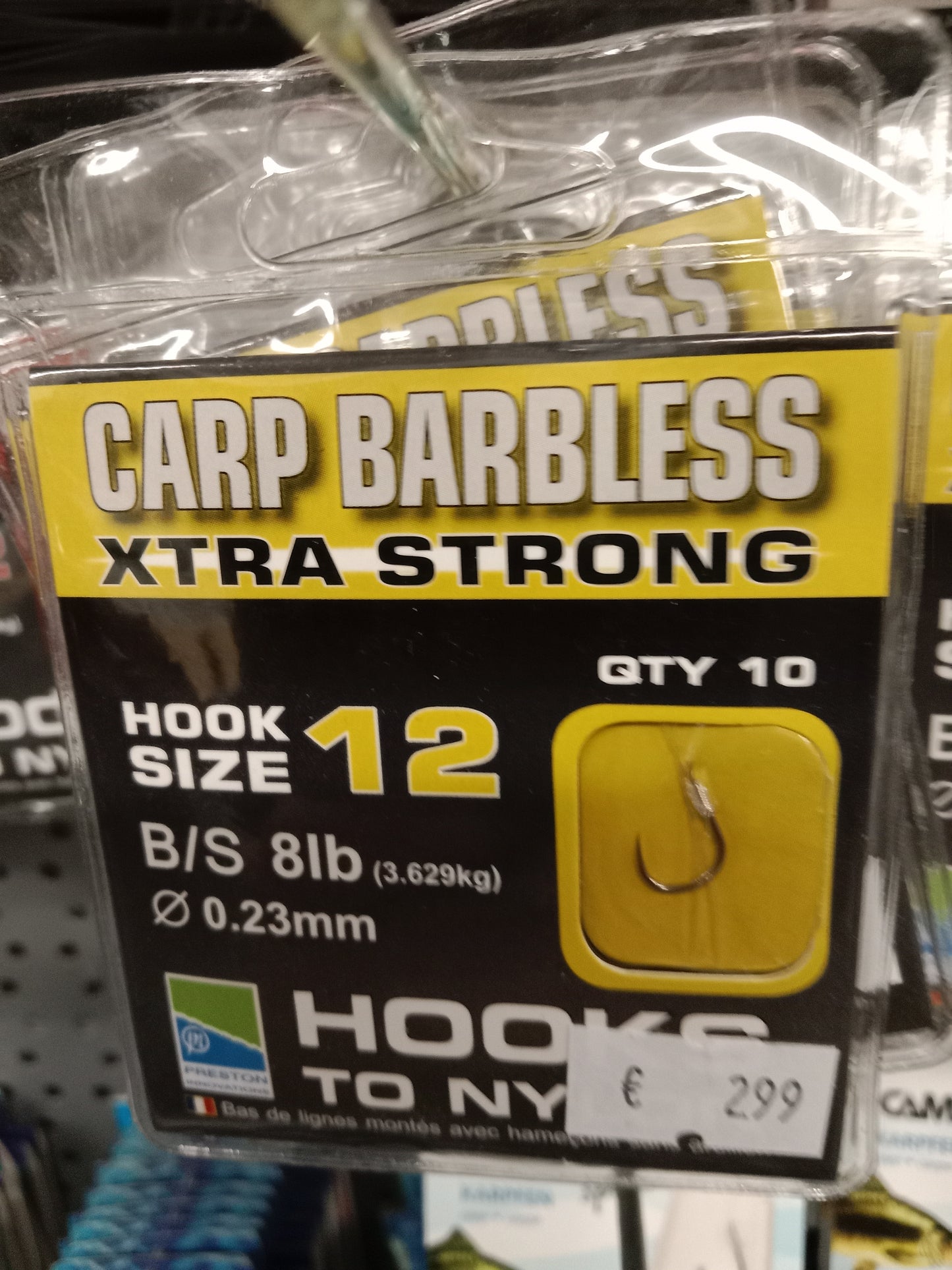 Preston Carp Xtra Strong cm-0,23mm gr 12 10stk Barbless