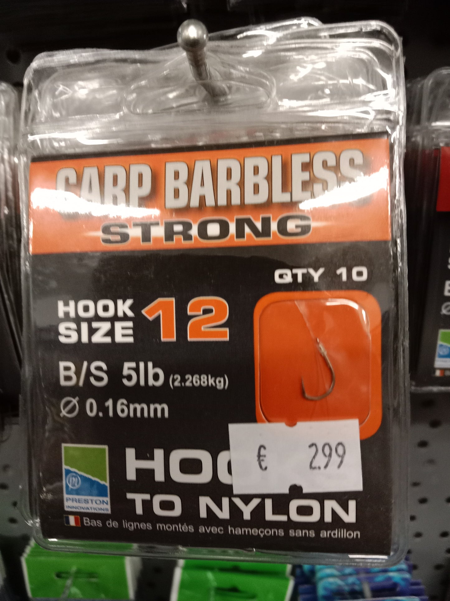 Preston Carp Strong cm-0,16mm gr 12 10stk Barbless