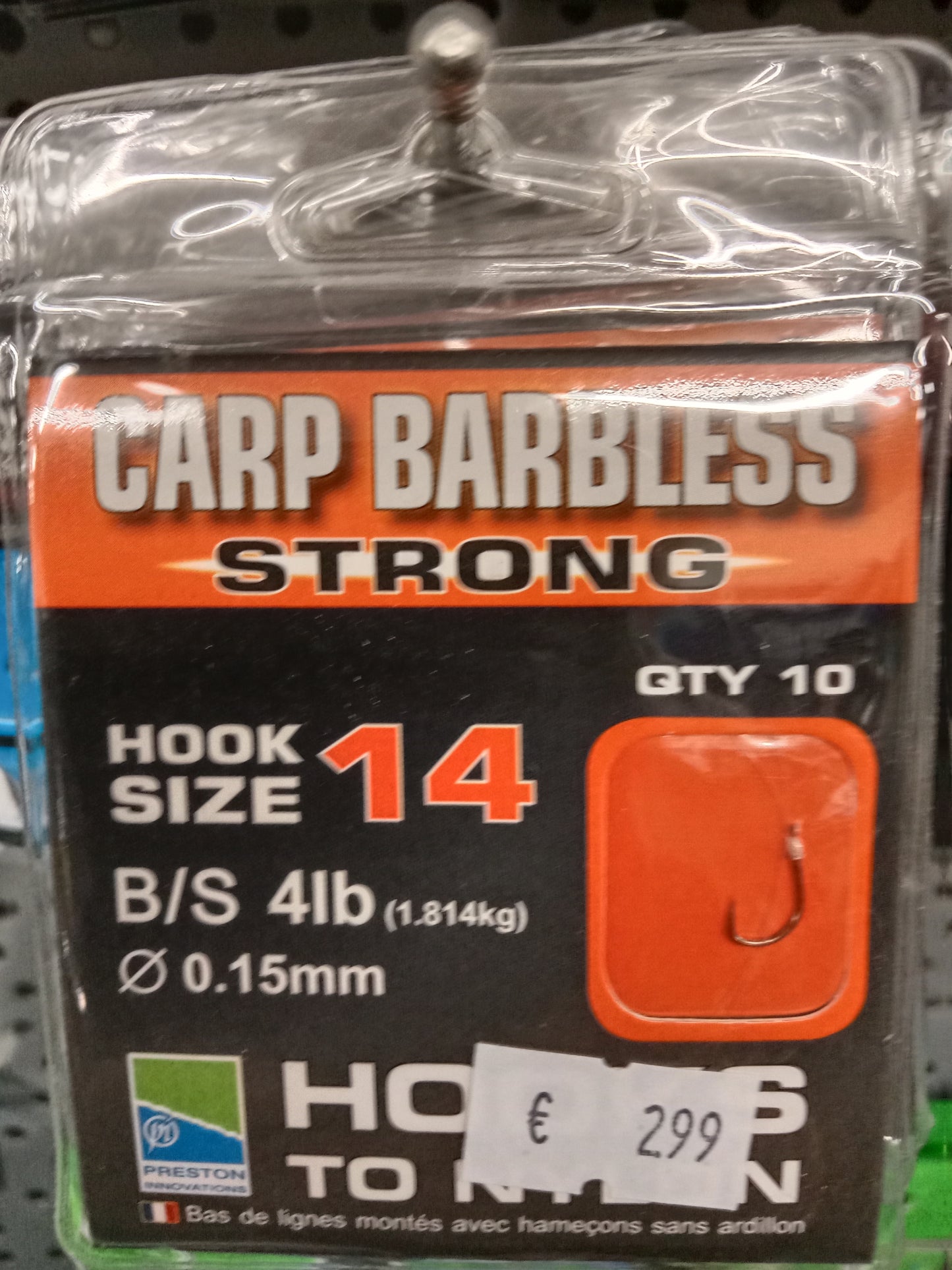 Preston Carp Strong cm-0,15mm gr 14 10stk Barbless