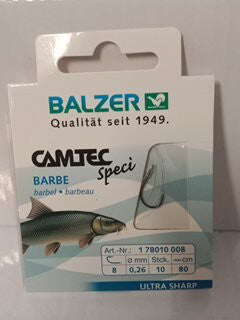 Balzer Camtec Haken Barbe 8stk gr 8 gebunden auf 0,26mm Schnur