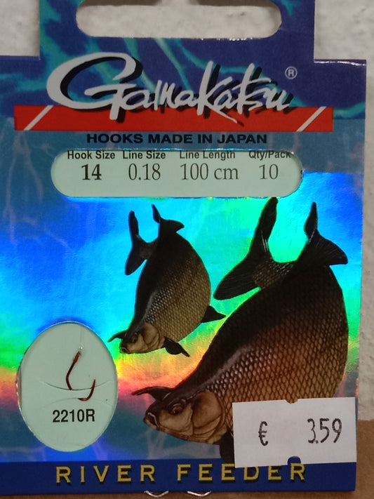 Gamakatsu Gebundene Haken River Feeder 10 Stk gr 14 0,18mm 100cm