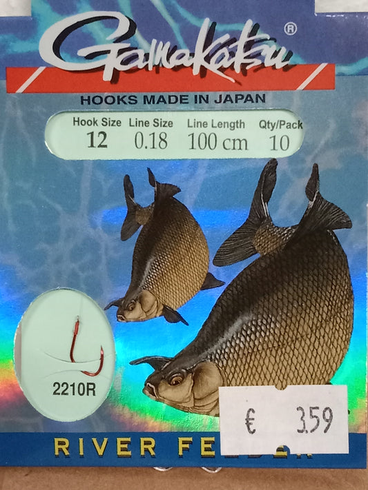 Gamakatsu Gebundene Haken River Feeder 10 Stk gr 12 0,18mm 100cm