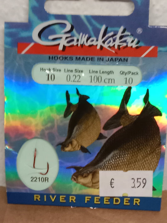 Gamakatsu Gebundene Haken River Feeder 10 Stk gr 10 0,22mm 100cm