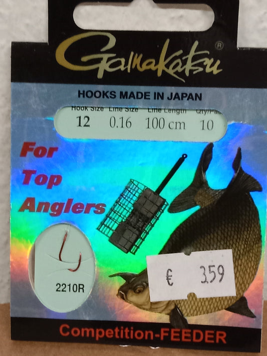 Gamakatsu Gebundene Haken Competition Feeder 10 Stk gr 12 0,16mm 100cm 2210R