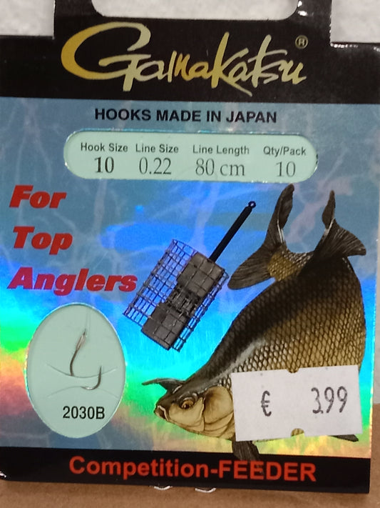 Gamakatsu Gebundene Haken Competition Feeder 10 Stk gr 10 0,22mm 80cm 2030B