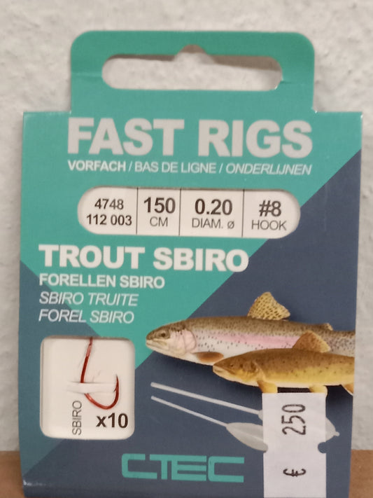 SPRO Fast Rig Sbirolino Trout Vorfach 150cm 0,20mm Gr8  10stk