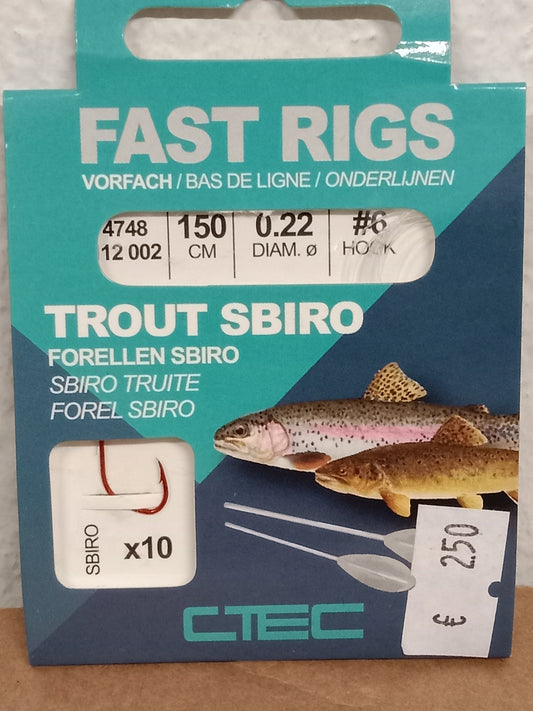 SPRO Fast Rig Sbirolino Trout Vorfach 150cm 0,22mm Gr6  10stk