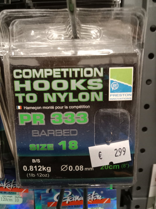 Preston Hooks to Nylon PR 333 Fertig Vorfächer 20cm-0,08mm gr 18  stk Barbed