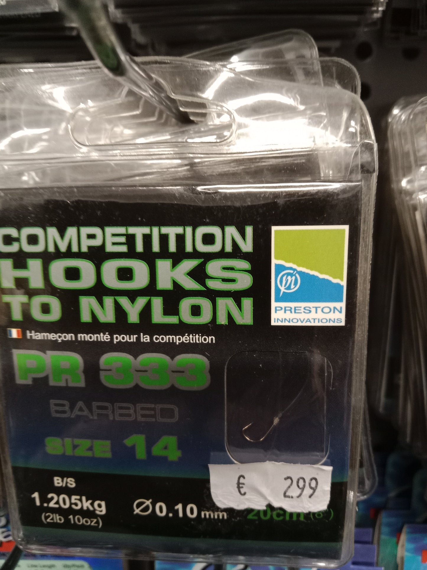 Preston Hooks to Nylon PR 333 Fertig Vorfächer 20cm-0,10mm gr 14  10stk Barbed