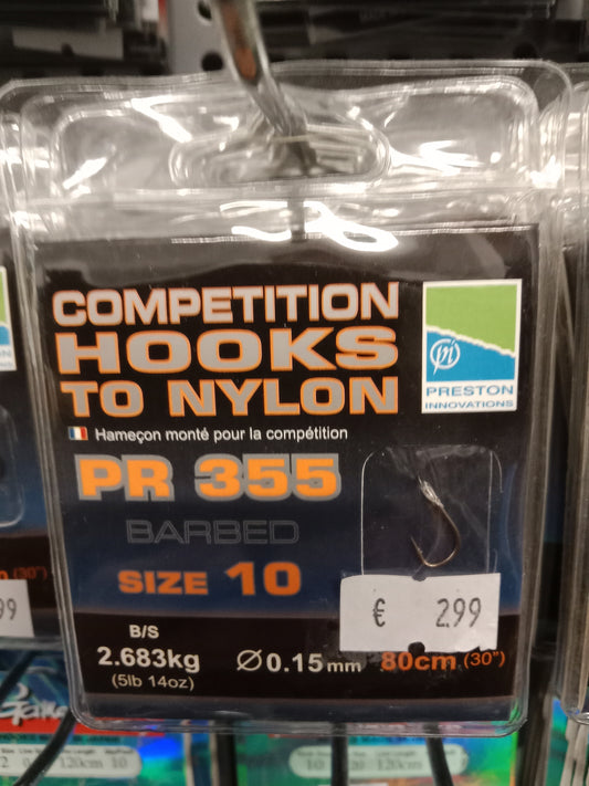 Preston Hooks to Nylon PR 355 Fertig Vorfächer 80cm-0,15mm gr 10   stk Barbed