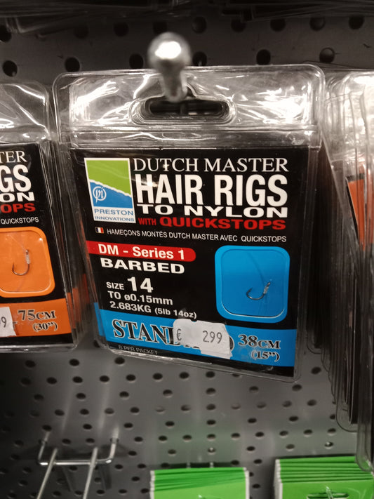 Preston Hair Rig to Nylon mit Quickstop  38cm-0,15mm gr 14   stk Barbed