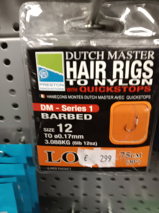Preston Hair Rig to Nylon mit Quickstop  75cm-0,17mm gr 12   stk Barbed