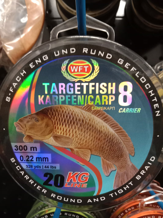 WFT TF8 Karpfen Geflecht Schnur Schwarz 300m 20Kg 0,22mm