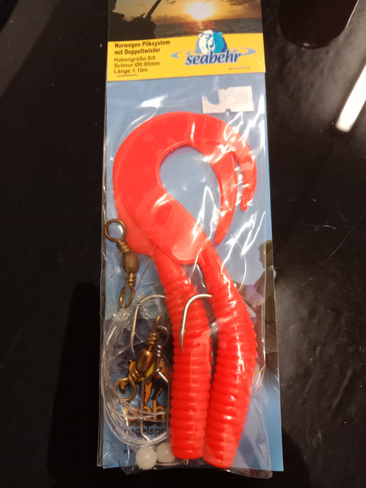 Behr Starkes Pilk und Meeres System mit 2 Twister Japanrot 1,10m 0,95mm Haken 8/0